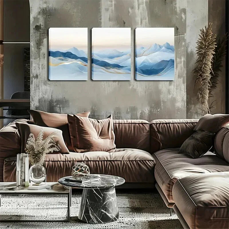 3pcs High and Low Rolling Mountains and Rivers Metal Print Ready to Hang Art