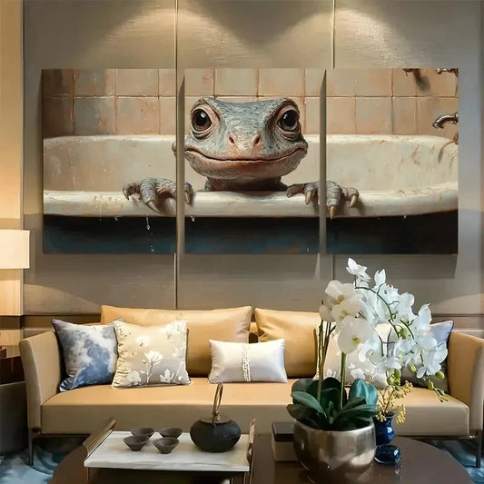 3pcs Tyrannisaurus Rex In A Bathtub Metal Print Ready to Hang Art