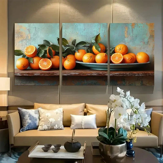3pcs Orange Still Life Rustic Fruit Metal Print Ready to Hang Art