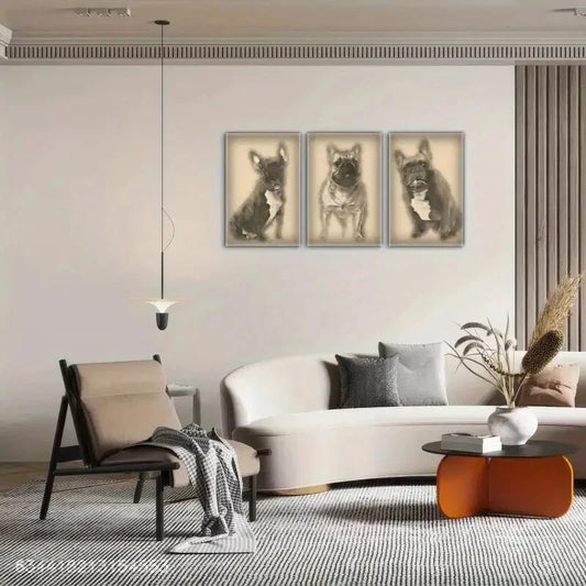 3pcs Vintage Adorable French Bulldog Puppies Metal Print Ready to Hang Art