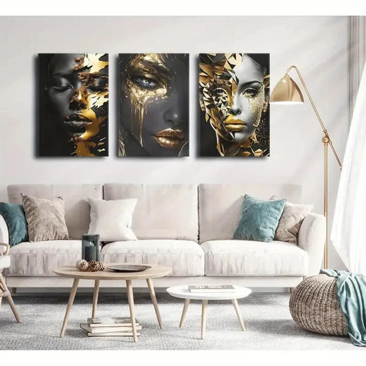 3pcs Fashion African American Black Girl Metal Print Ready to Hang Art