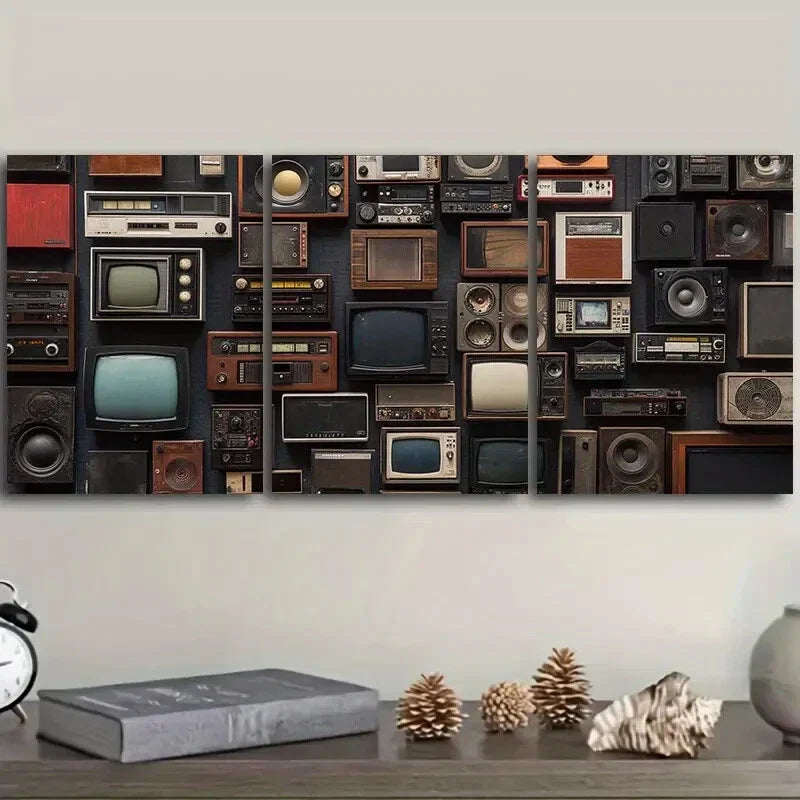 3pcs Vintage Audio Equipment Collage Wall Art Set Canvas Framed 40x60cm - High Quality Print 100% Australian Made Wall Canvas Ready to Hang