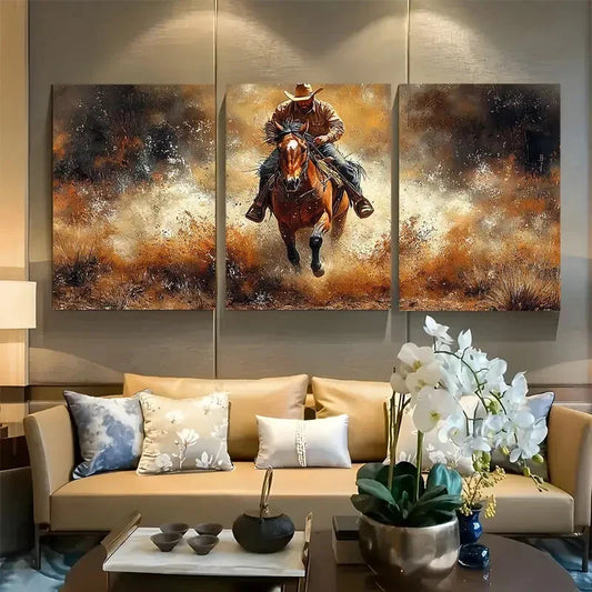 3pcs Wild West Cowboy Riding Horse Metal Print Ready to Hang Art