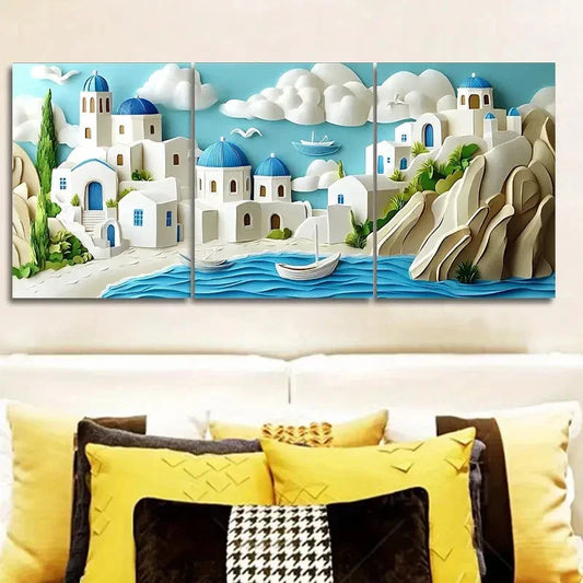 3pcs The Cyclades Islands of Greece Wall Art Set Canvas Framed 40x60cm - High Quality Print 100% Australian Made Wall Canvas Ready to Hang