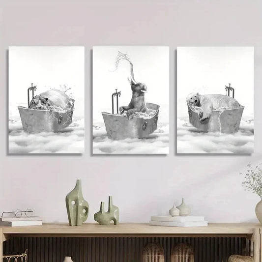 3pcs ,Featuring Animal Illustrations Metal Print Ready to Hang Art