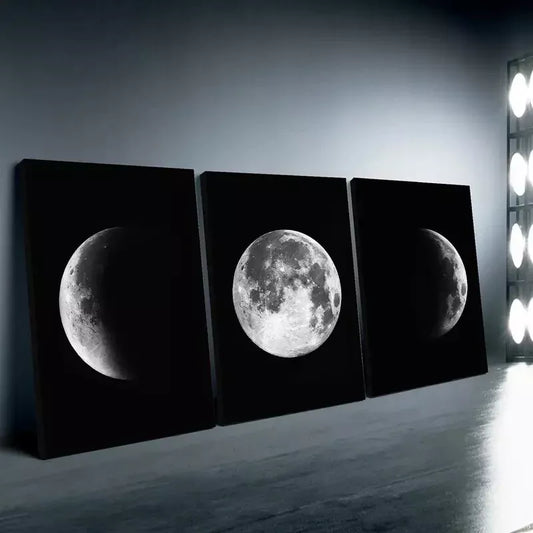3pcs Full and Half Moon Black & White Canvas Framed 40x60cm - High Quality Print 100% Australian Made Wall Canvas Ready to Hang