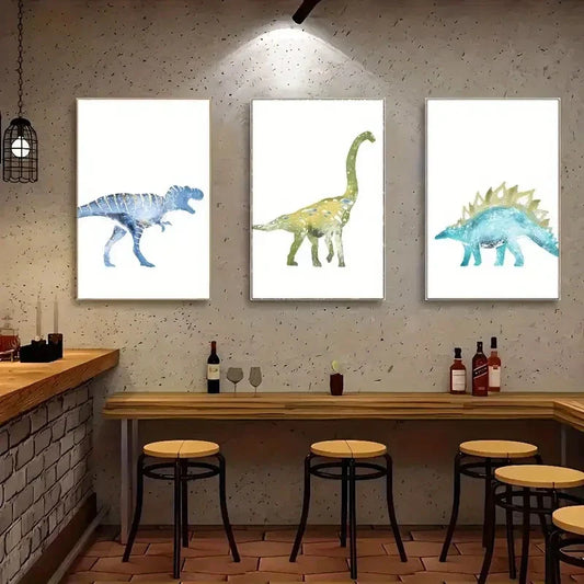 3pcs Animal Art Dinosaur Poster Decoration Metal Print Ready to Hang Art