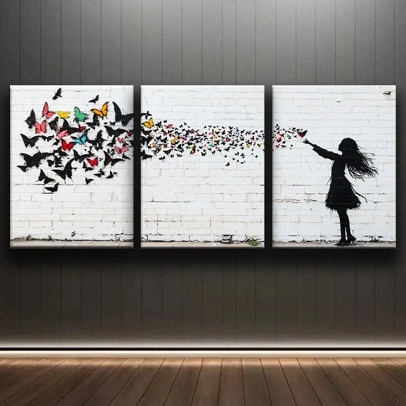 3pcs Small Girl Colourful Butterflies Metal Print Ready to Hang Art
