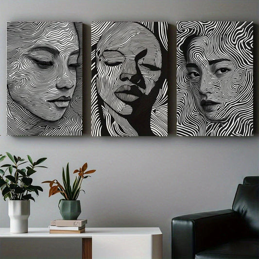 3pcs Modern Black And White Three Sided Metal Print Ready to Hang Art