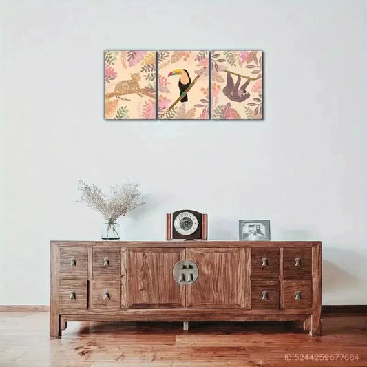 3pcs Leopard Toucan Sloth Animal Safari Art Metal Print Ready to Hang Art