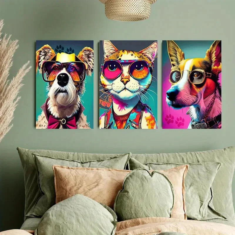 3pcs Modern Abstract Animal Paintings Metal Print Ready to Hang Art