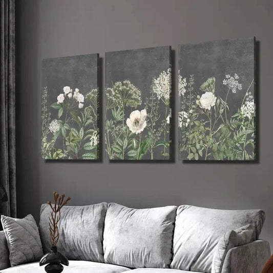 3pcs Vintage Garden Floral Artwork, Art Deco Wall Art Set Canvas Framed 40x60cm - High Quality Print 100% Australian Made Wall Canvas Ready to Hang