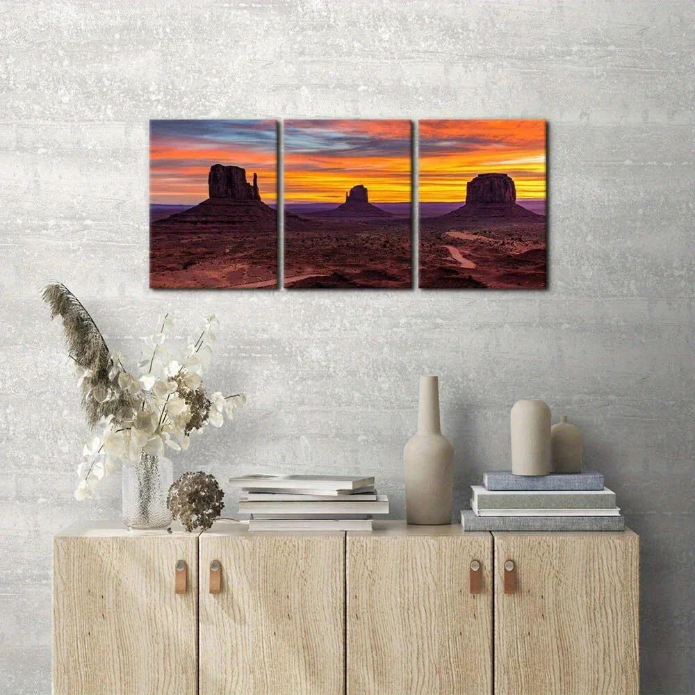 3pcs Valley Sunset Vibrant Orange Purple Blue Metal Print Ready to Hang Art