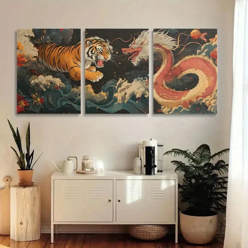 3pcs Vibrant Japanese Ukiyo-e Style Metal Print Ready to Hang Art