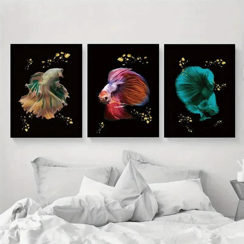 3pcs Siamese Fighting Fish Metal Print Ready to Hang Art