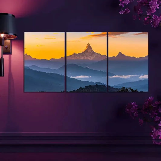 3pcs Annapurna Range Himalayas Silhouette Canvas Framed 40x60cm - High Quality Print 100% Australian Made Wall Canvas Ready to Hang