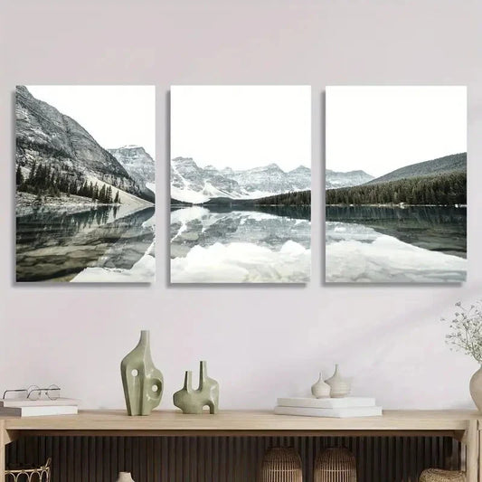 3pcs Moraine Lake mountain view, snow Metal Print Ready to Hang Art