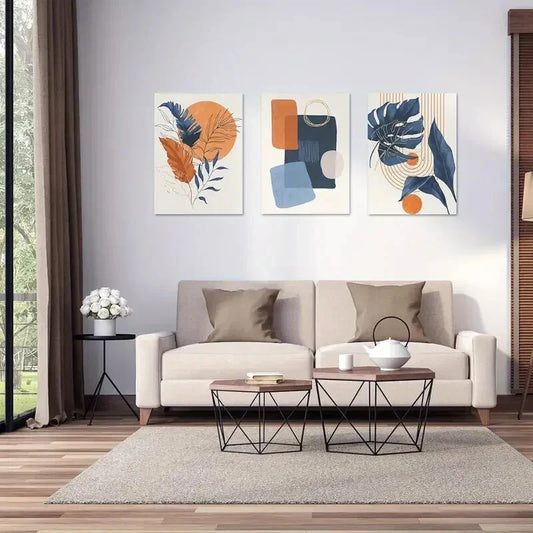 3pcs Geometric Abstract Modern Neutral Boho Metal Print Ready to Hang Art