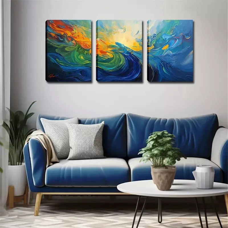 3pcs Abstract Sea Water Wall Art Set Canvas Framed 40x60cm - High Quality Print 100% Australian Made Wall Canvas Ready to Hang