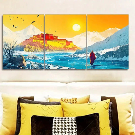 3pcs Potala Palace, Luxurious, Wall Art Set Canvas Framed 40x60cm - High Quality Print 100% Australian Made Wall Canvas Ready to Hang