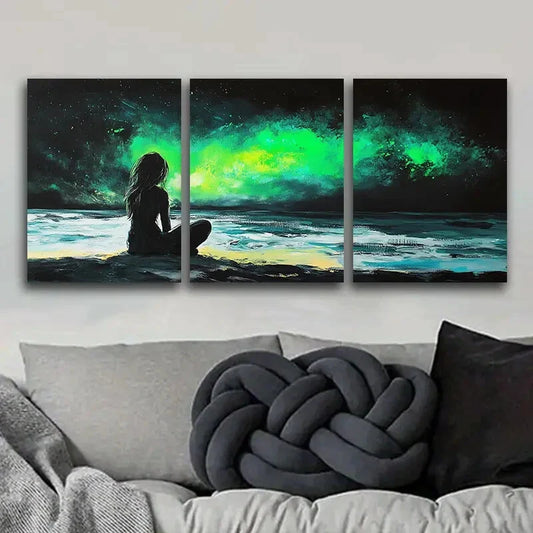 3pcs See the aurora Art Painting Metal Print Ready to Hang Art