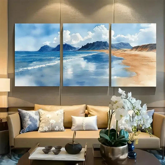 3pcs Pingeyri Beach Iceland Watercolor Metal Print Ready to Hang Art