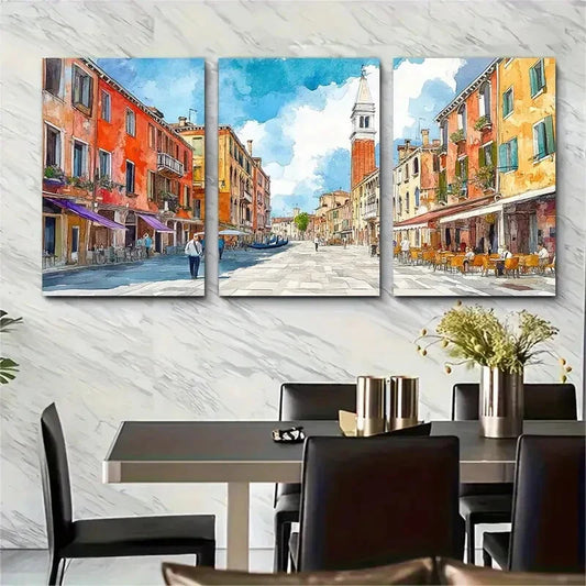 3pcs Travel-Inspired Cityscape Italian Scenery Metal Print Ready to Hang Art