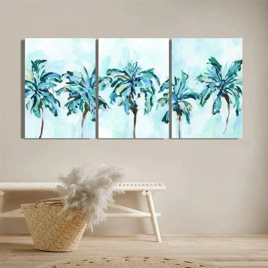 3pcs Art Deco Tropical Palm Leaves Artwork Metal Print Ready to Hang Art