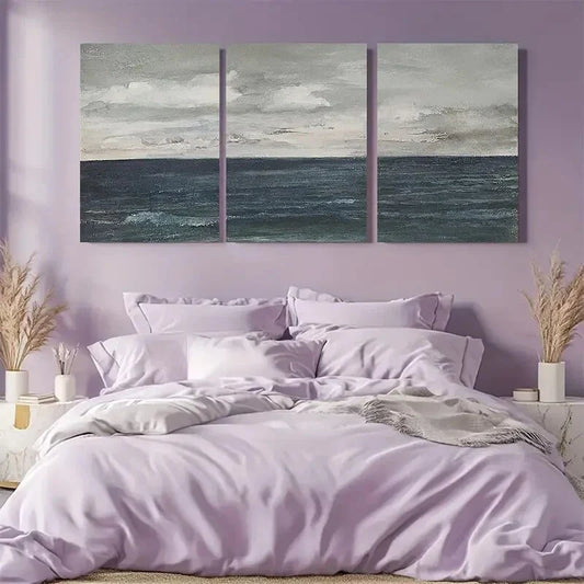 3pcs Cloudy Sky Vintage Beach Ocean Landscape Metal Print Ready to Hang Art