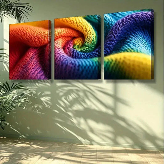 3pcs Art Painting Wool fabric Wall Art Set Canvas Framed 40x60cm - High Quality Print 100% Australian Made Wall Canvas Ready to Hang