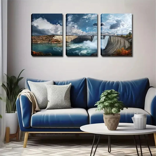 3pcs Large Dam Water Release, Attractive Wall Art Set Canvas Framed 40x60cm - High Quality Print 100% Australian Made Wall Canvas Ready to Hang