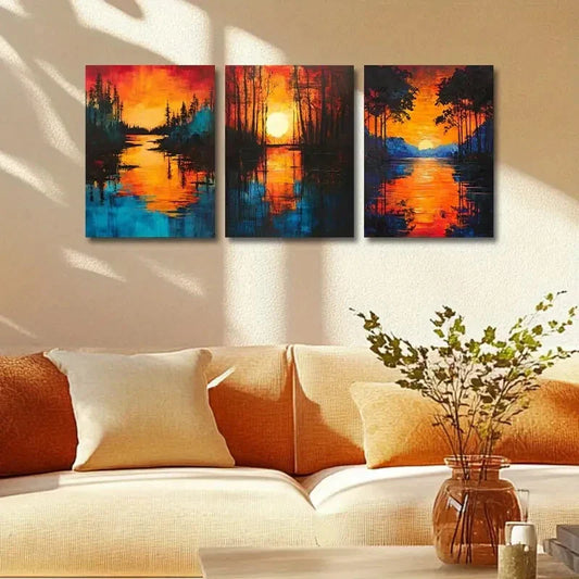 3pcs Triptych of an Isolated Tree Metal Print Ready to Hang Art