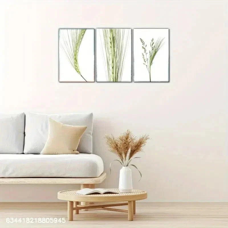 3pcs Stylish Mixed Grasses & Barley Ear Metal Print Ready to Hang Art