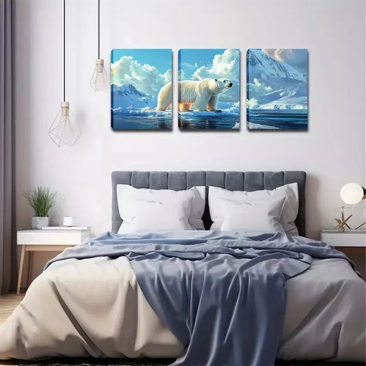 3pcs Arctic Landscape with Majestic White Bear Wall Art Set Canvas Framed 40x60cm - High Quality Print 100% Australian Made Wall Canvas Ready to Hang