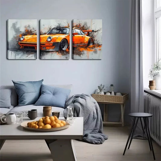 3pcs Vibrant Orange Sports Car Triptych Wall Art Set Canvas Framed 40x60cm - High Quality Print 100% Australian Made Wall Canvas Ready to Hang