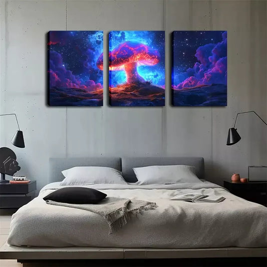3pcs A Magical, Glowing Mushroom Wall Art Set Canvas Framed 40x60cm - High Quality Print 100% Australian Made Wall Canvas Ready to Hang