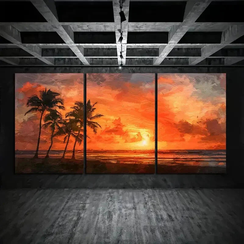 3pcs Palm Tree & Sunset Beach Metal Print Ready to Hang Art