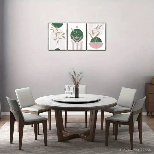 3pcs Green Beige Blush Pink Abstract Boho Style Metal Print Ready to Hang Art