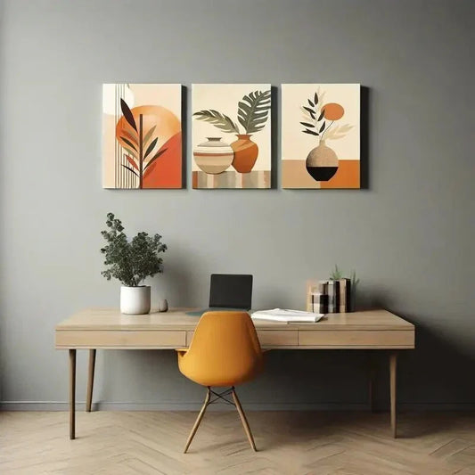 3pcs Bohemian Modern Abstract Geometric Metal Print Ready to Hang Art