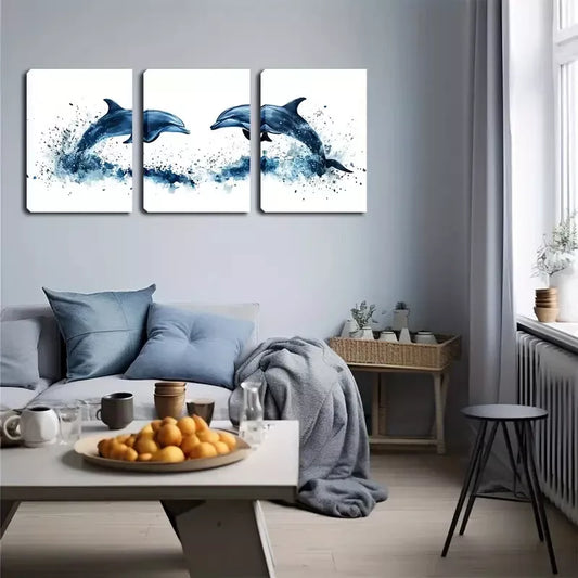 3pcs A Dolphin Couple, Paint Wall Art Set Canvas Framed 40x60cm - High Quality Print 100% Australian Made Wall Canvas Ready to Hang