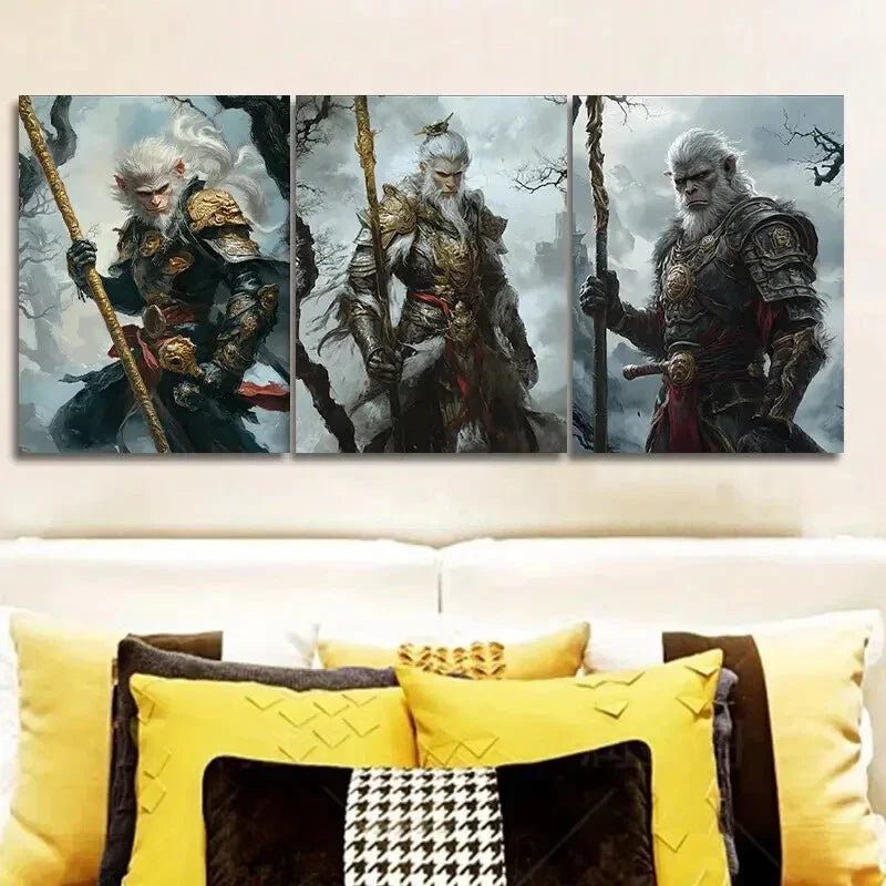 3pcs Mythology Monkey King,Wall Art Set Canvas Framed 40x60cm - High Quality Print 100% Australian Made Wall Canvas Ready to Hang