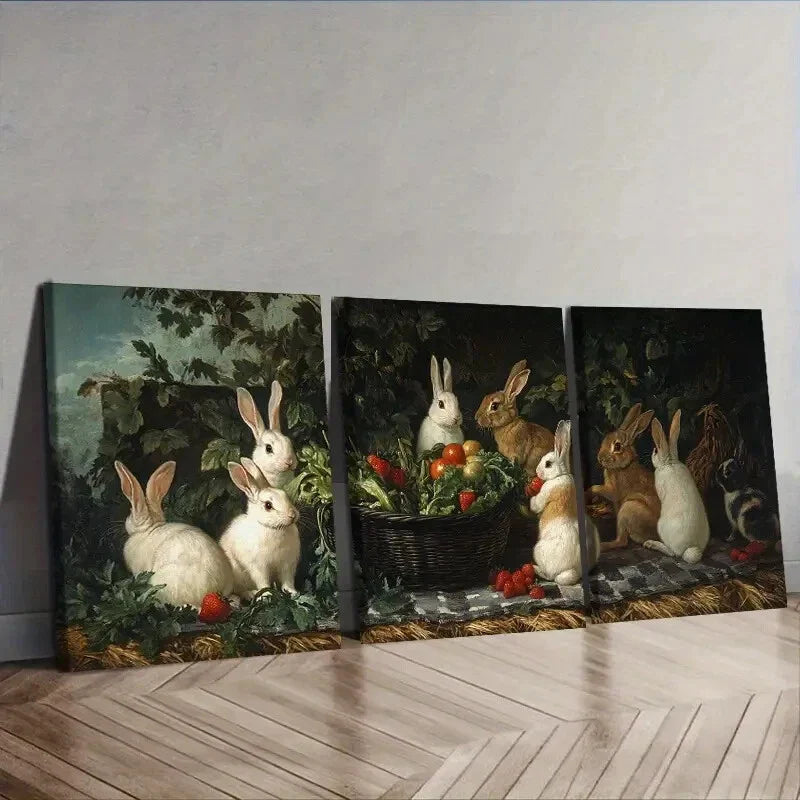 3pcs Rabbit farm ( Wall Art Set Canvas Framed 40x60cm - High Quality Print 100% Australian Made Wall Canvas Ready to Hang