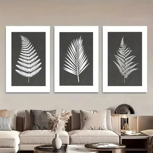 3pcs Black and White Leaves Botanical IllustrationsMetal Print Ready to Hang Art