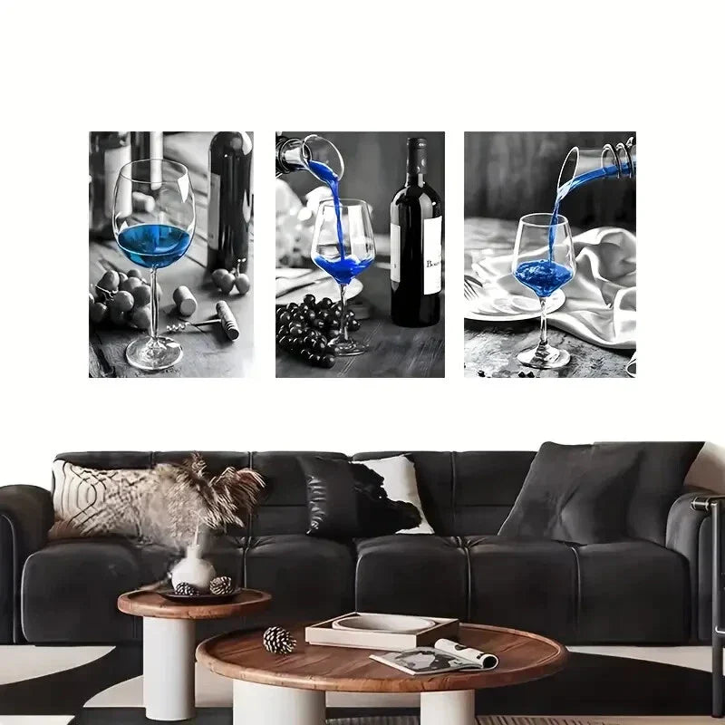 3pcs Modern Black & White Wine Pouring Metal Print Ready to Hang Art