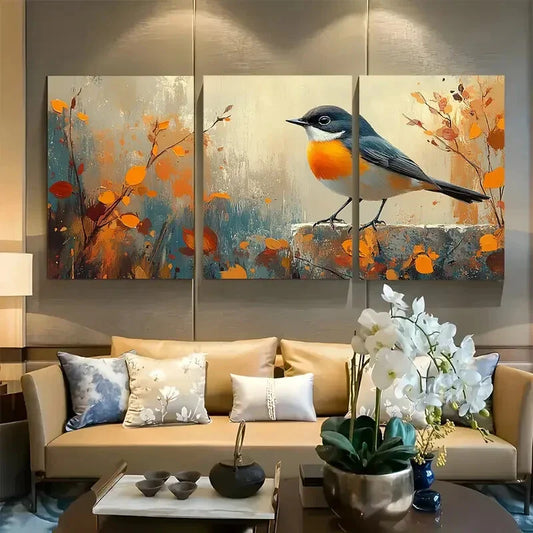 3pcs Autumn Songbird Cozy Rustic Bird Cottagecore Metal Print Ready to Hang Art