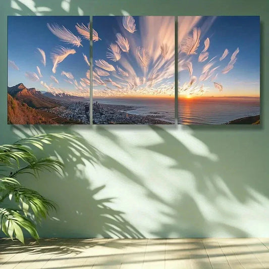3pcs Vibrant Sunset in Cape Town Wall Art Set Canvas Framed 40x60cm -High Quality Print 100% Australian Made Wall Canvas Ready to Hang