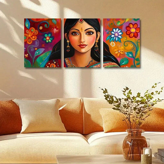 3pcs Beautiful Indian Woman Metal Print Ready to Hang Art