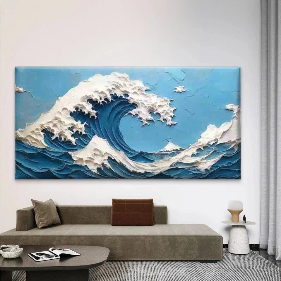 Abstract Ocean Wave Painting Wall Art Canvas Office Home Room Framed 80x45cm
