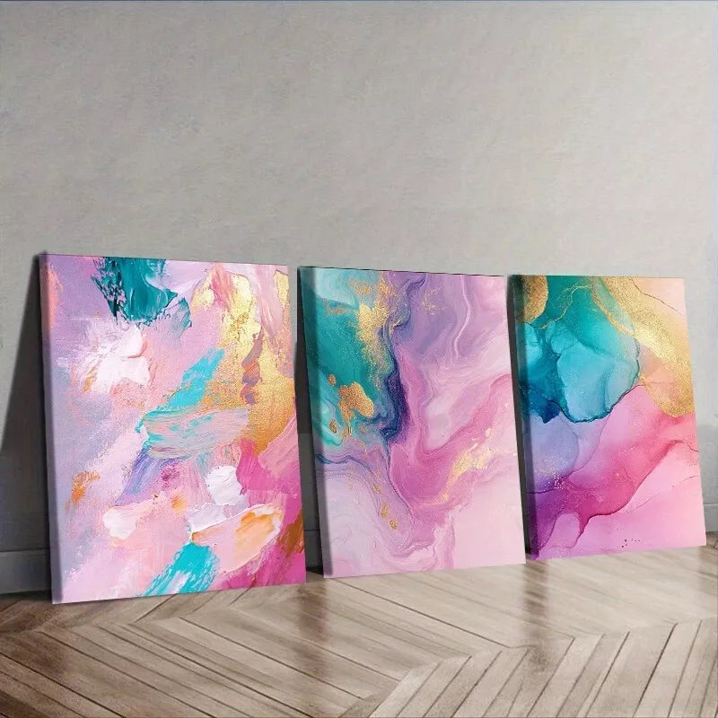 3pcs Featuring Abstract Designs Colorful Wall Art Set Canvas Framed 40x60cm - High Quality Print 100% Australian Made Wall Canvas Ready to Hang
