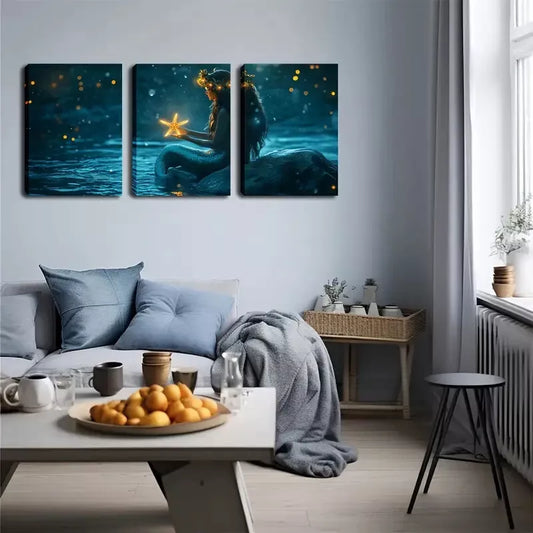 3pcs Glowing Starfish, Serene Ocean Scene Wall Art Set Canvas Framed 40x60cm - High Quality Print 100% Australian Made Wall Canvas Ready to Hang